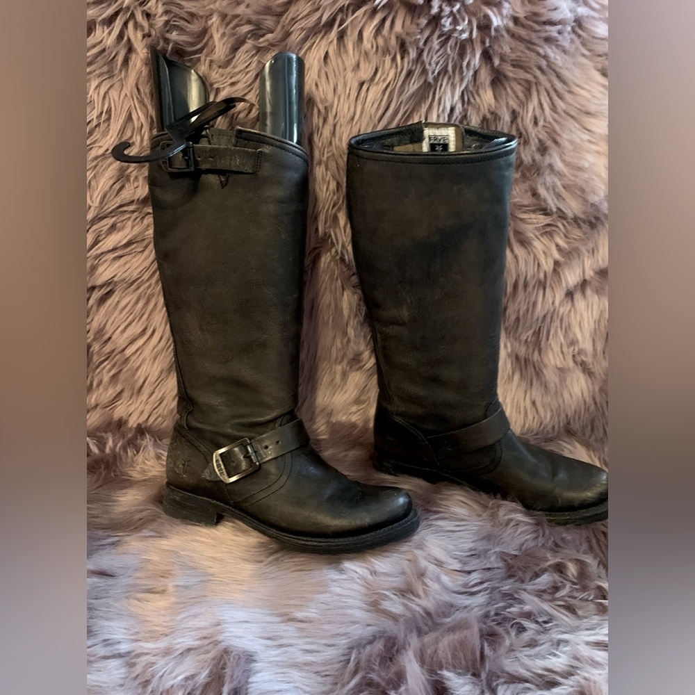 Frye Veronica Leather Moto Knee Boots Size 7 - Black